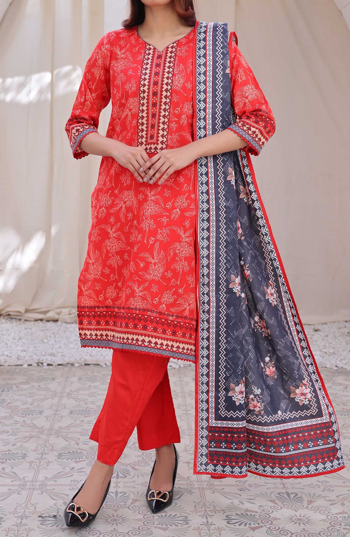 Al Karim Printed Cotton Lawn Unstitched 3 Piece Suit - DL 228 - ALK25DCL - Summer Collection