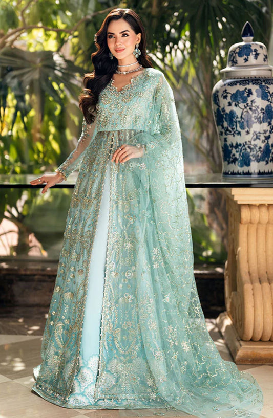Mushq Embroidered Net Unstitched 4 Piece - Dou Pal - MQ25M - Blue - Formal Collection
