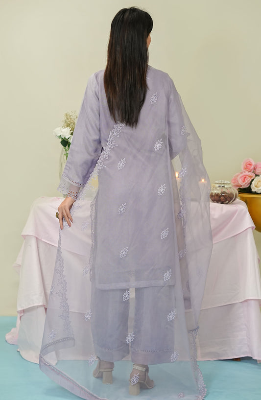 Dehlilah by Amna Khadija Embroidered Khaddi Net Stitched 3 Piece Suit - DSCE-01 - AM25DKN - Purple - Festive Collection