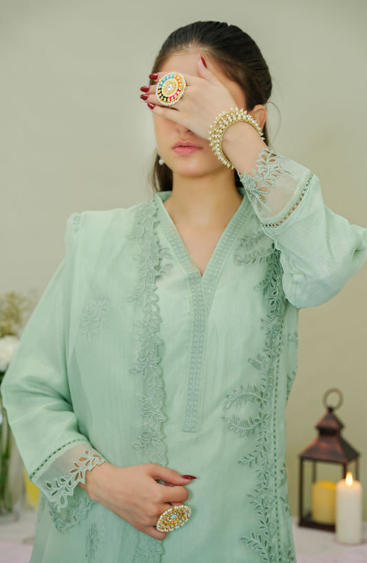 Dehlilah by Amna Khadija Embroidered Khaddi Net Stitched 3 Piece Suit - DSCE-03 - AM25DKN - Green - Festive Collection