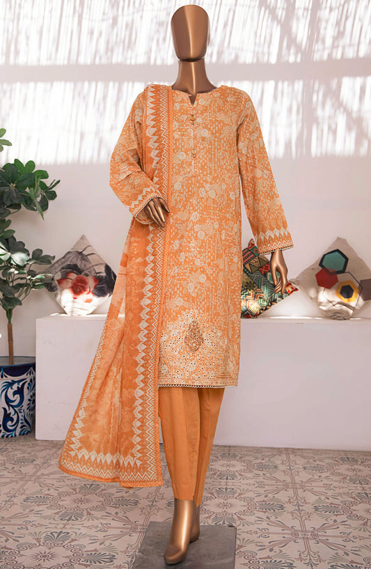 Elegant by HZ Textile Embroidered Lawn Unstitched 3 Piece Suit - EC-928 - HZ25EEL - Orange - Summer Collection