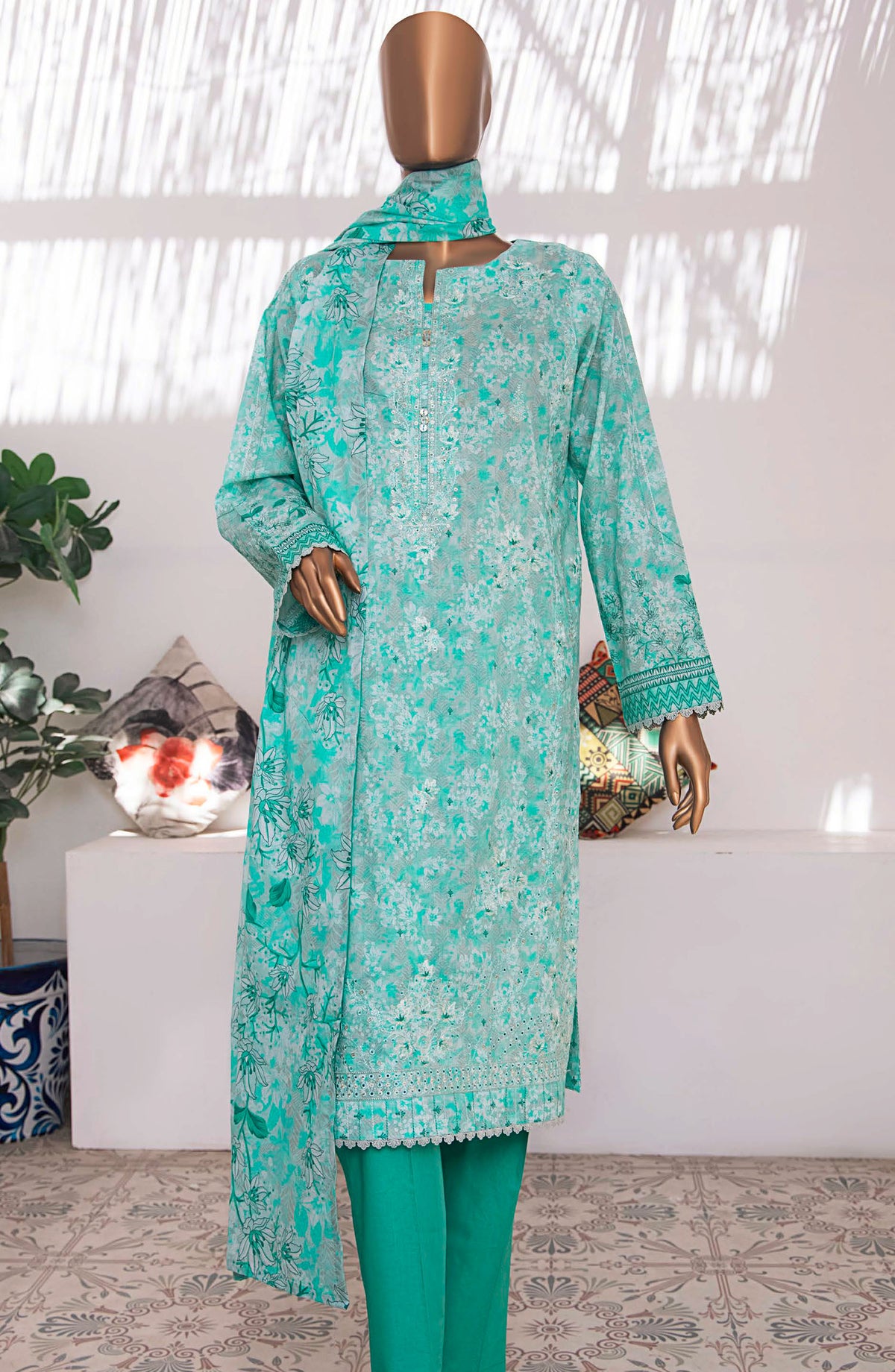 Elegant by HZ Textile Embroidered Lawn Unstitched 3 Piece Suit - EC-930 - HZ25EEL - Blue - Summer Collection