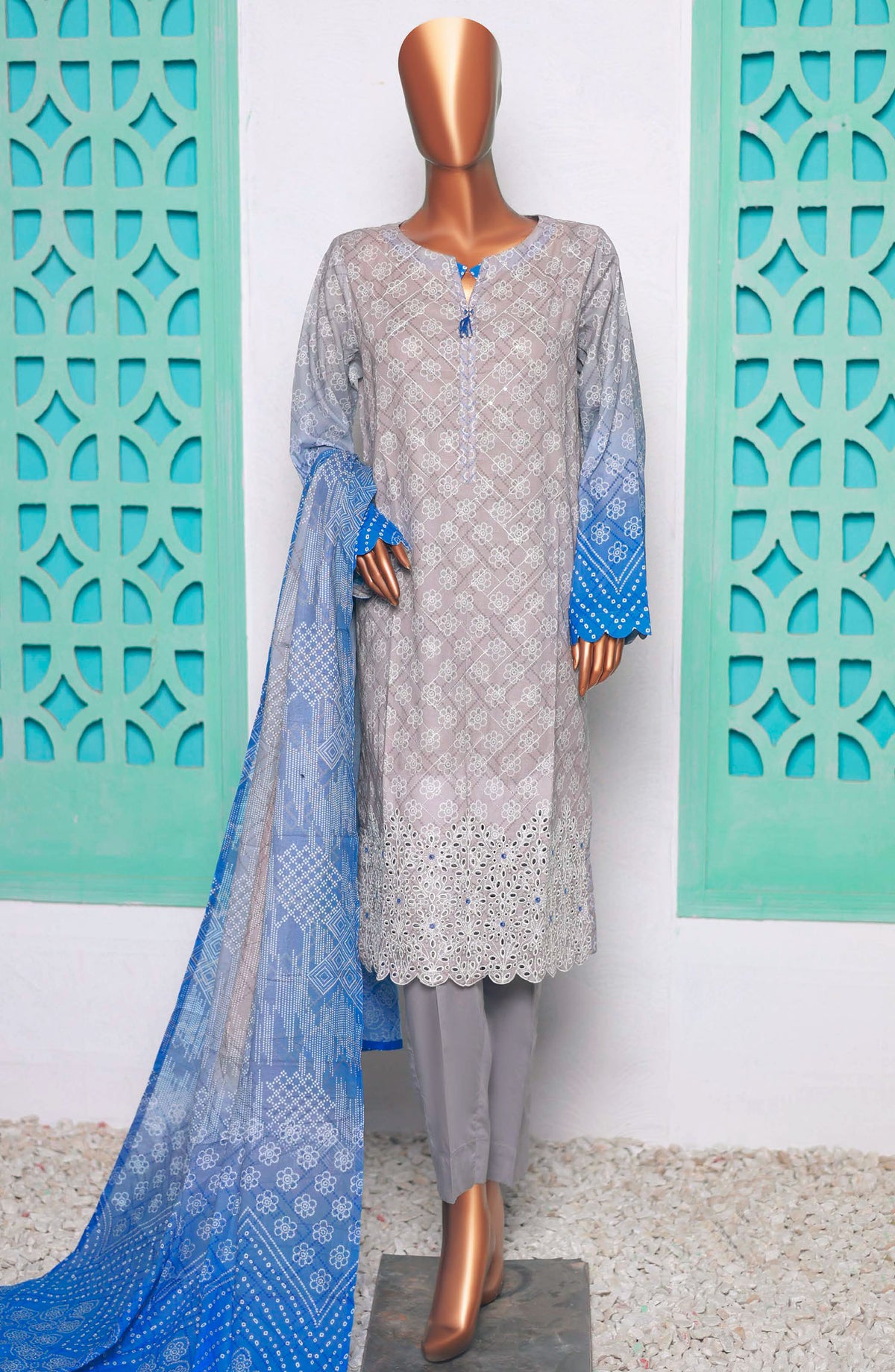 Elegant by HZ Textile Embroidered Lawn Unstitched 3 Piece Suit - EC-932 - HZ25EEL - Grey - Summer Collection