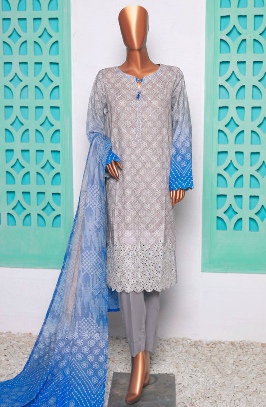 Elegant by HZ Textile Embroidered Lawn Unstitched 3 Piece Suit - EC-932 - HZ25EEL - Grey - Summer Collection