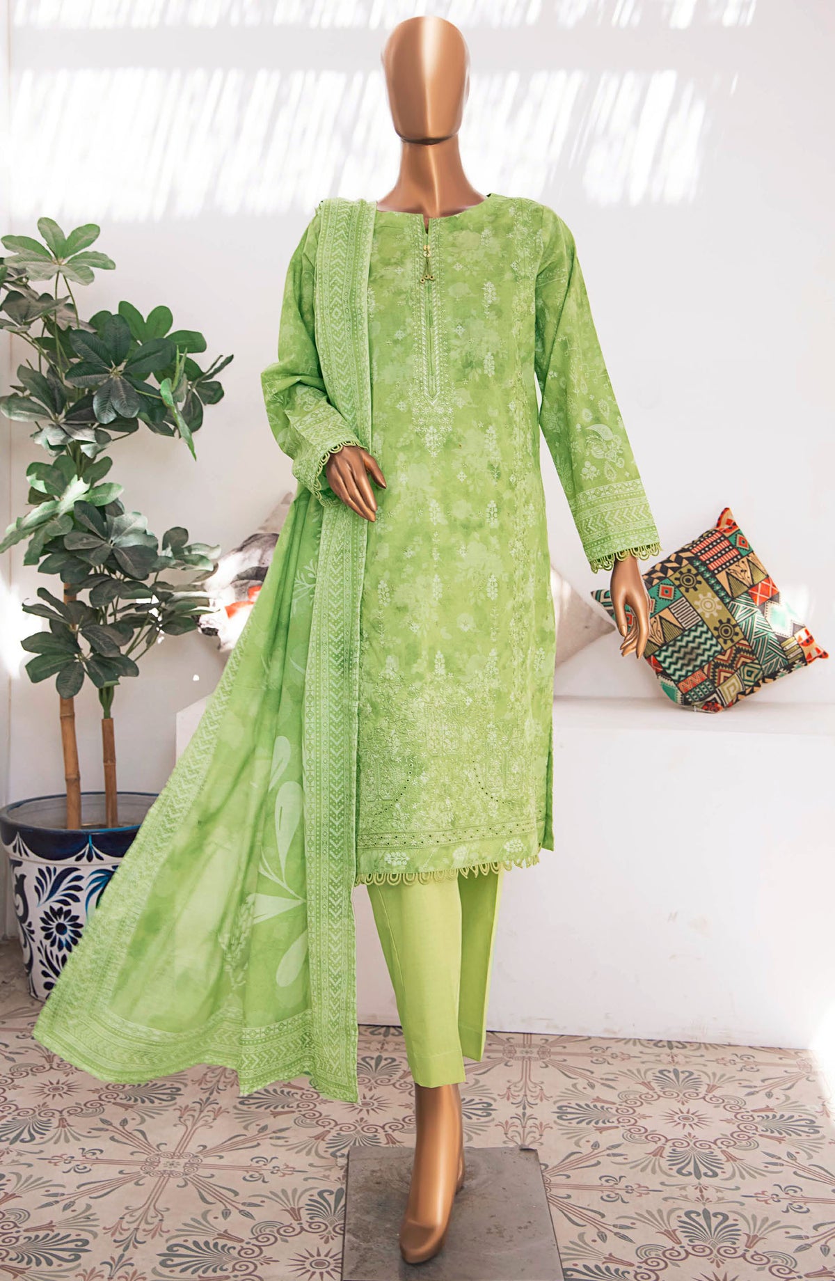 Elegant by HZ Textile Embroidered Lawn Unstitched 3 Piece Suit - EC-936 - HZ25EEL - Green - Summer Collection