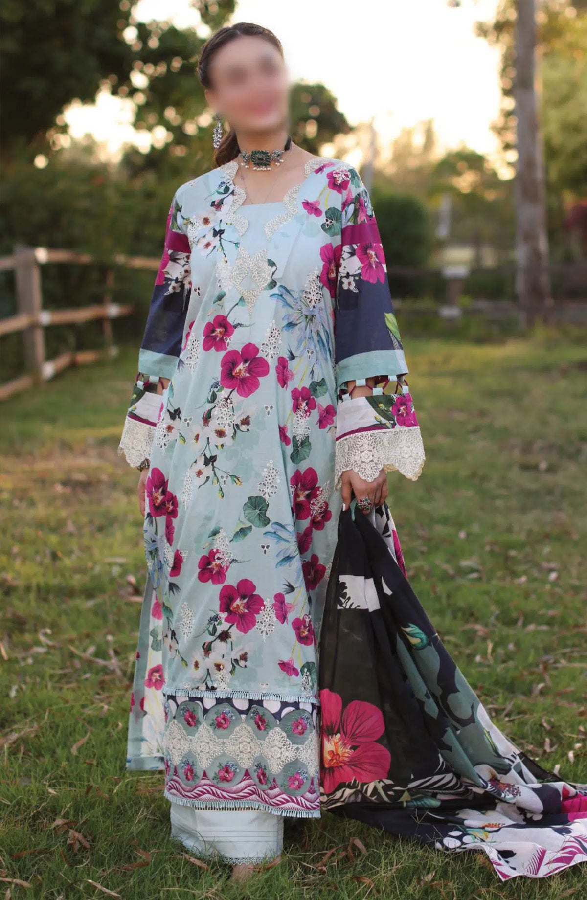 Elaf Print Chikankari Collection 2024 - ECK-01B AQUABELLA