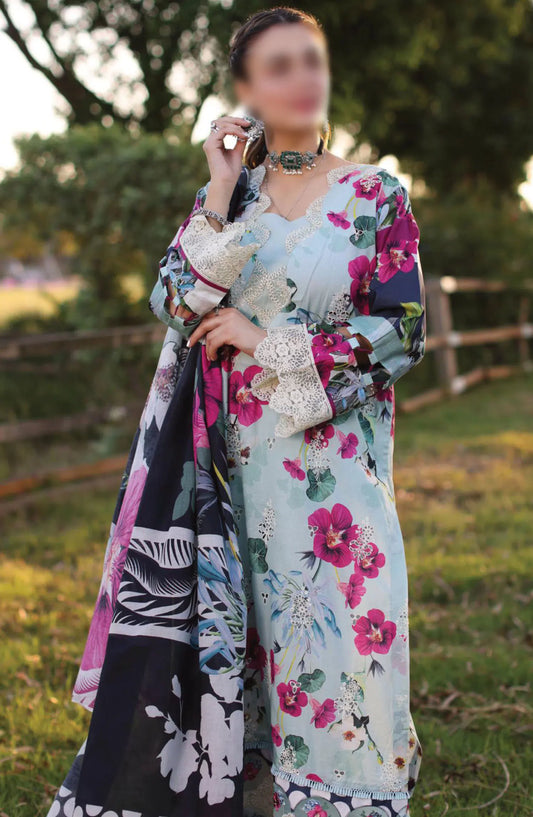 Elaf Print Chikankari Collection 2024 - ECK-01B AQUABELLA