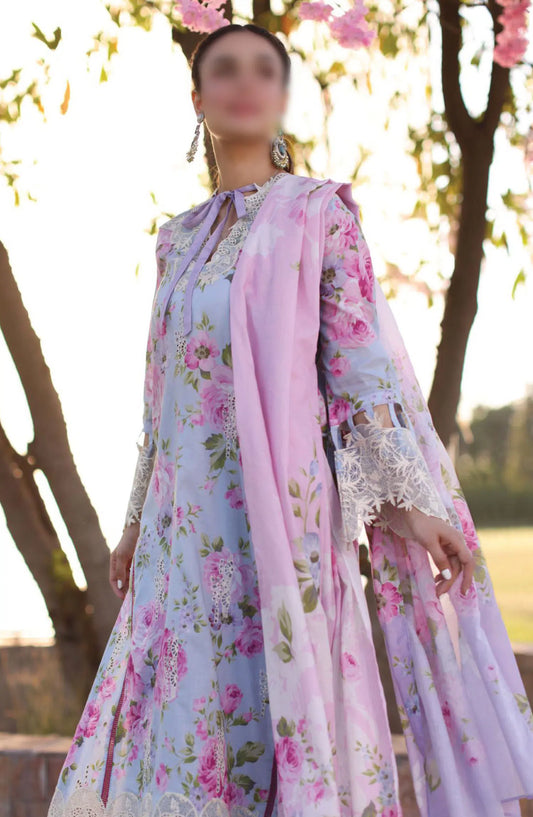 Elaf Print Chikankari Collection 2024 - ECK-04A OCEAN BLOSSOMS