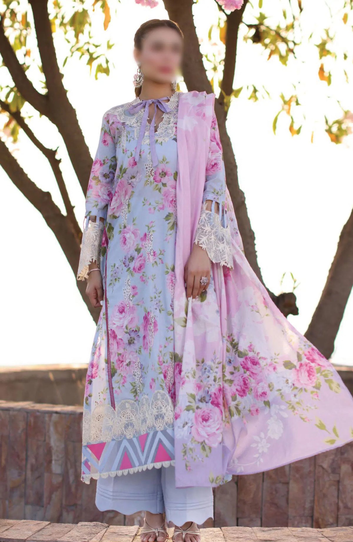 Elaf Print Chikankari Collection 2024 - ECK-04A OCEAN BLOSSOMS