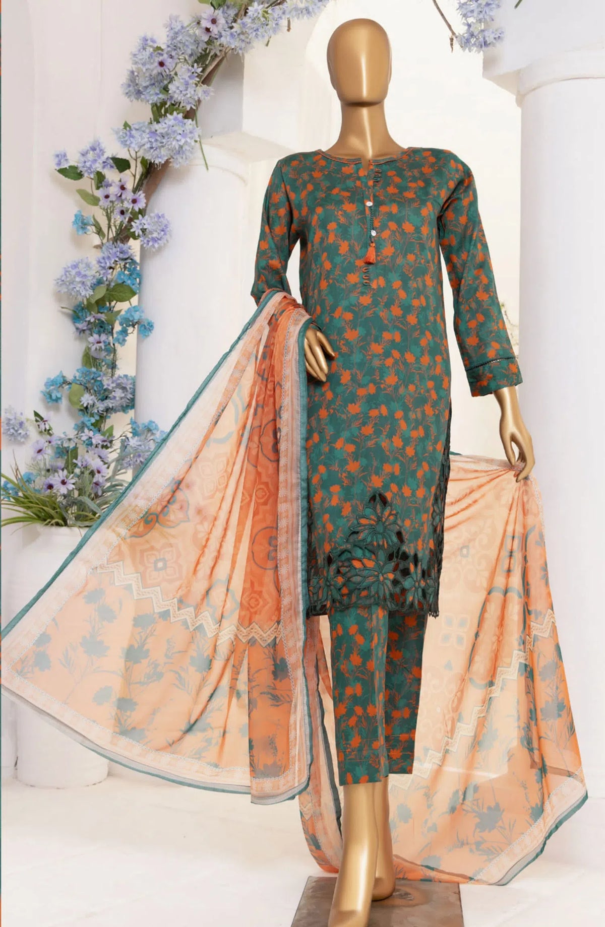 HZ RTW Print Needle Cutwork Collection 2024 - ECL 406 Dark Green