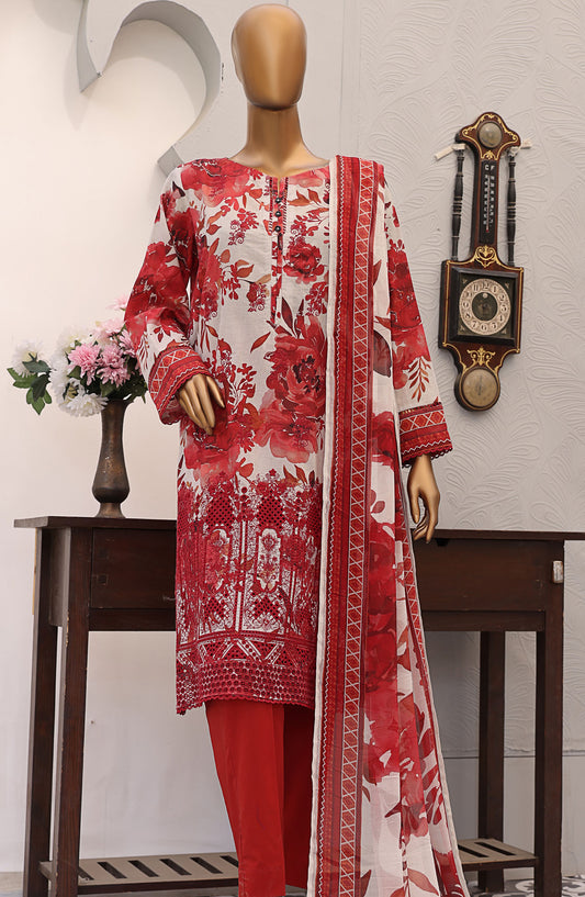 HZ Textile Embroidered Lawn Unstitched 3 Piece Suit - EF-1007 - HZ25UFE - Red - Eid Collection