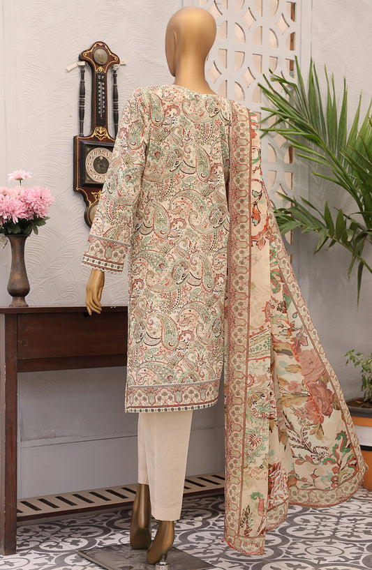 HZ Textile Embroidered Lawn Unstitched 3 Piece Suit - EF-1008 - HZ25UFE - Beige - Eid Collection