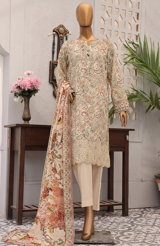 HZ Textile Embroidered Lawn Unstitched 3 Piece Suit - EF-1008 - HZ25UFE - Beige - Eid Collection