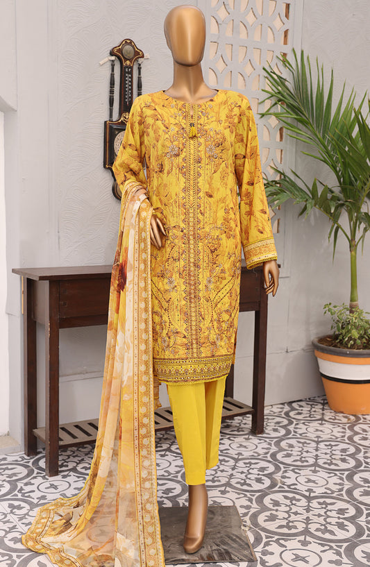 HZ Textile Embroidered Lawn Unstitched 3 Piece Suit - EF-1009 - HZ25UFE - Yellow - Eid Collection
