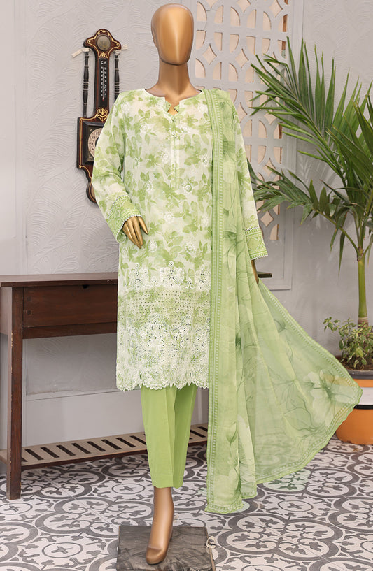 HZ Textile Embroidered Lawn Unstitched 3 Piece Suit - EF-1010 - HZ25UFE - Green - Eid Collection