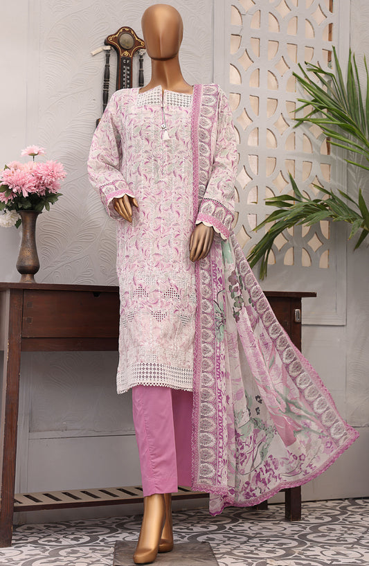 HZ Textile Embroidered Lawn Unstitched 3 Piece Suit - EF-1011 - HZ25UFE - Pink - Eid Collection