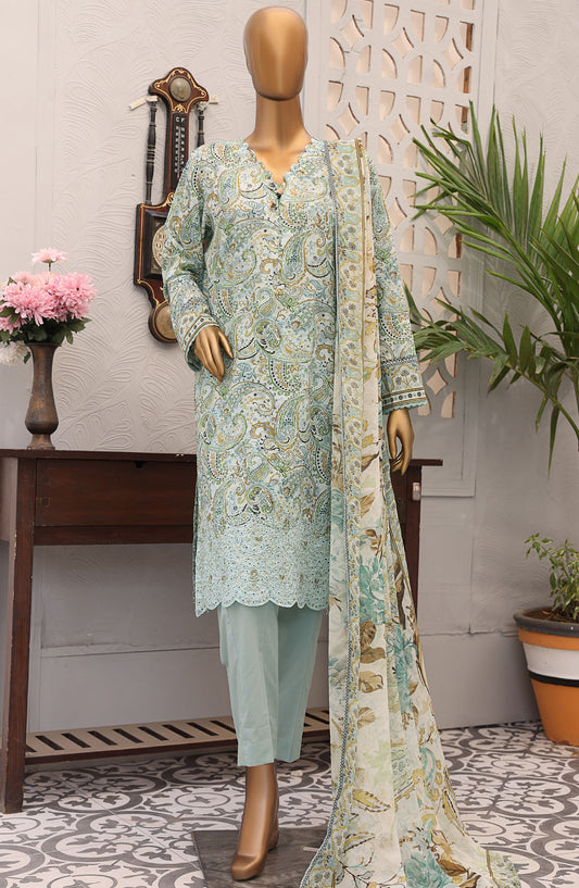 HZ Textile Embroidered Lawn Unstitched 3 Piece Suit - EF-1013 - HZ25UFE - Green - Eid Collection