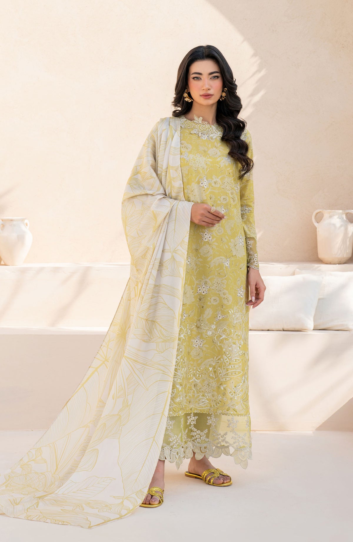 Iznik Embroidered Lawn Unstitched 3 Piece Suit - EFL-08 - IZK25FL - Yellow - Summer Collection