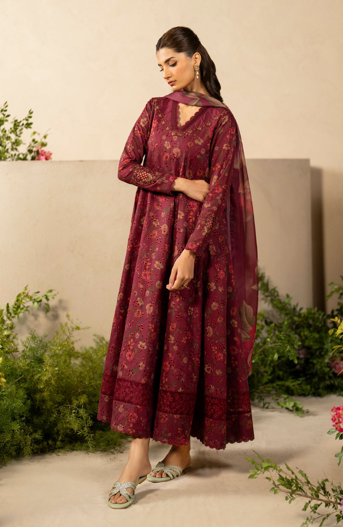 Iznik Embroidered Lawn Unstitched 3 Piece Suit - EFL-10 - IZK25FL - Maroon - Summer Collection