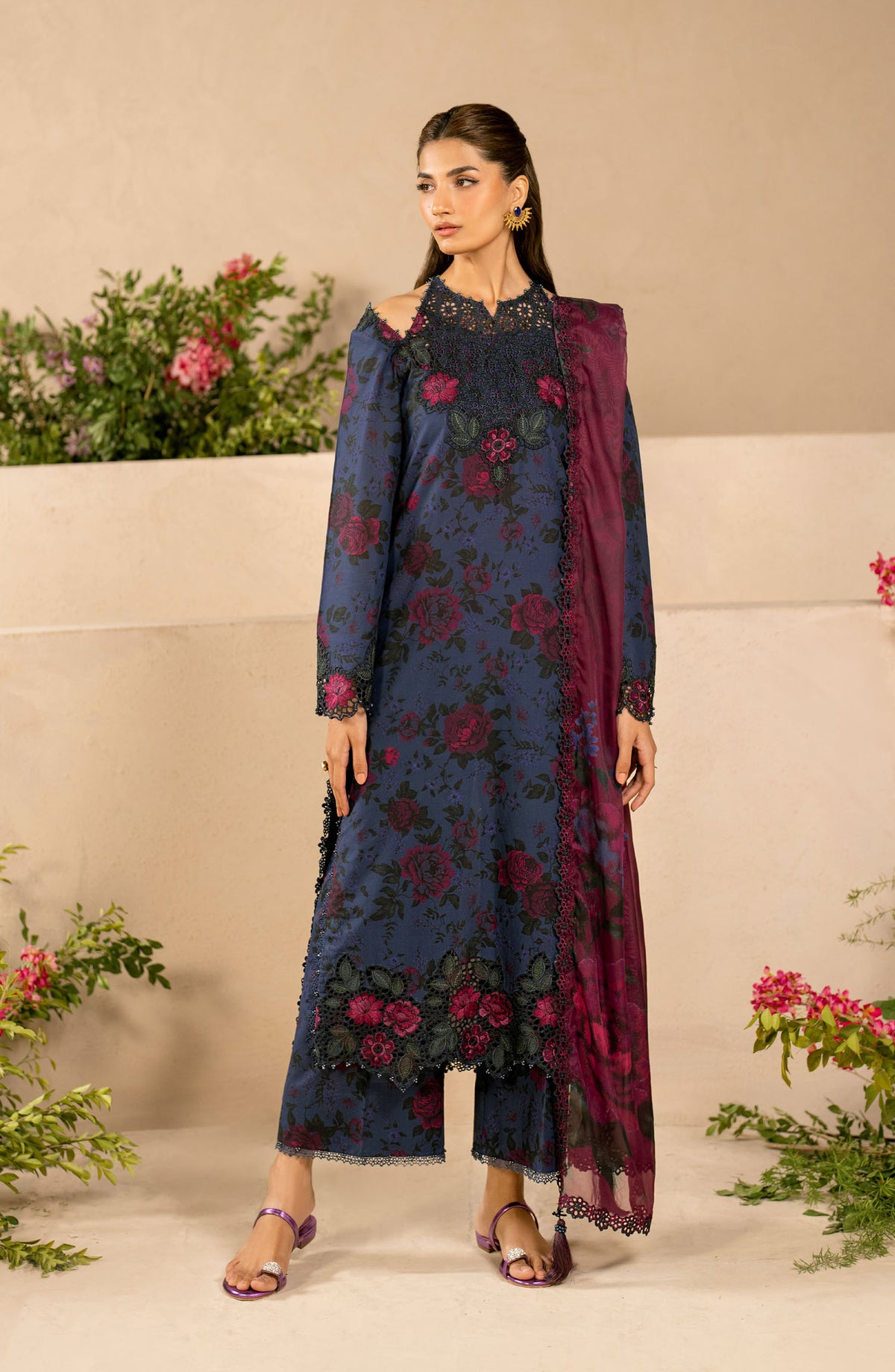 Iznik Embroidered Lawn Unstitched 3 Piece Suit - EFL-12 - IZK25FL - Blue - Summer Collection