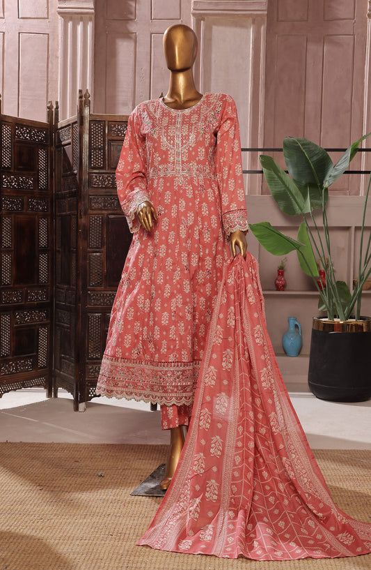 Bin Saeed Embroidered Lawn Stitched 3 Piece Frock - D-09 - BS25LEFV2 - Pink - Summer Collection