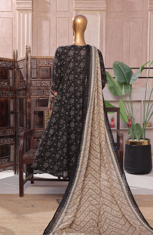 Bin Saeed Embroidered Lawn Stitched 3 Piece Frock - D-08 - BS25LEFV2 - Black - Summer Collection