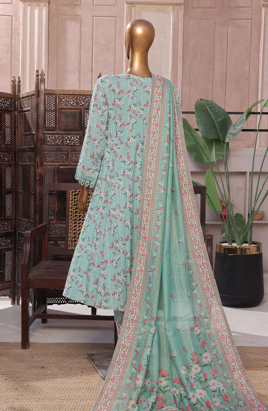 Bin Saeed Embroidered Lawn Stitched 3 Piece Frock - D-05 - BS25LEFV2 - Blue - Summer Collection