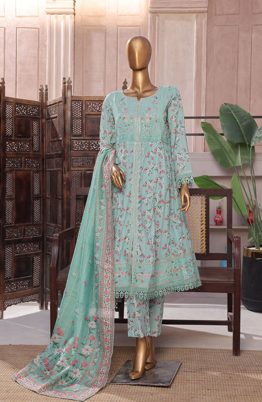 Bin Saeed Embroidered Lawn Stitched 3 Piece Frock - D-05 - BS25LEFV2 - Blue - Summer Collection
