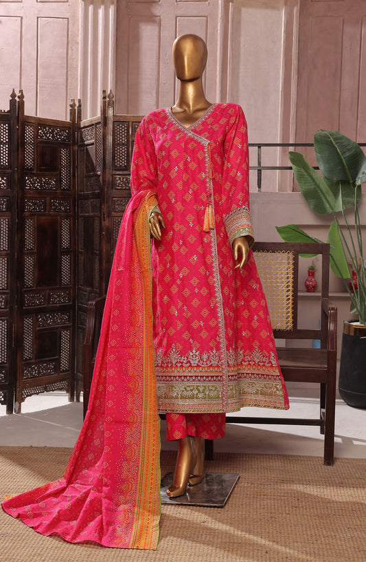 Bin Saeed Embroidered Lawn Stitched 3 Piece Frock - D-02 - BS25LEFV2 - Pink - Summer Collection