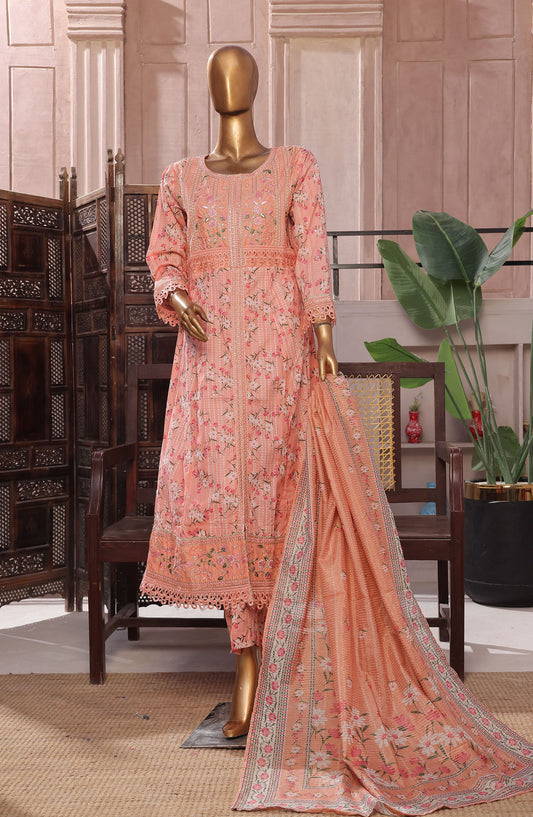 Bin Saeed Embroidered Lawn Stitched 3 Piece Frock - D-01 - BS25LEFV2 - Pink - Summer Collection