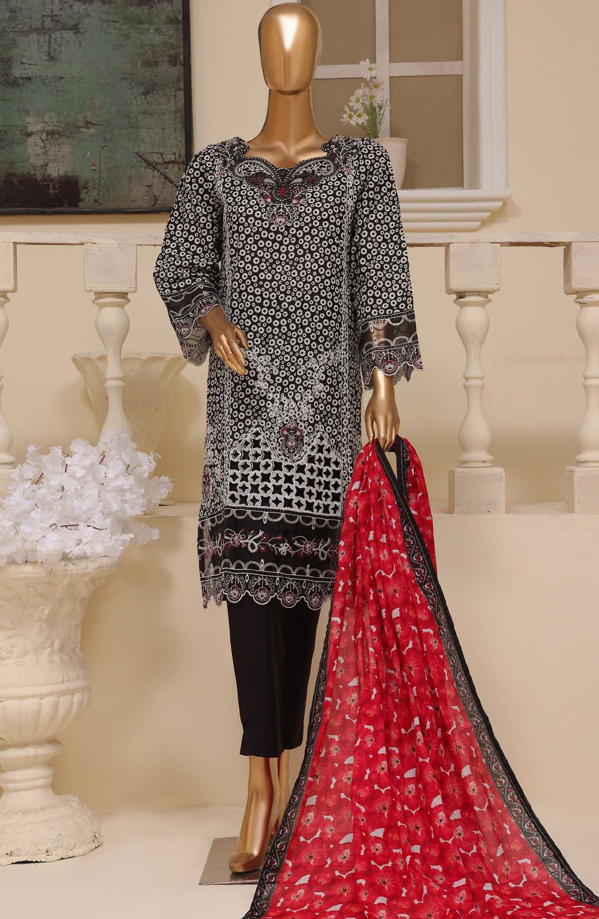 Bin Saeed Embroidered Lawn Stitched 3 Piece Suit - SM-598 - BS25EELV7 - Black - Summer Collection
