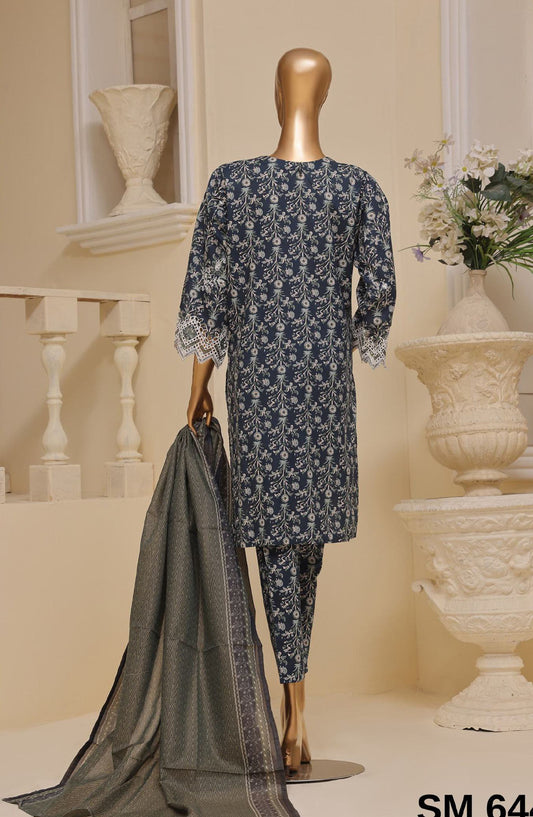 Bin Saeed Embroidered Lawn Stitched 3 Piece Suit - SM-644 - BS25EELV7 - Blue - Summer Collection