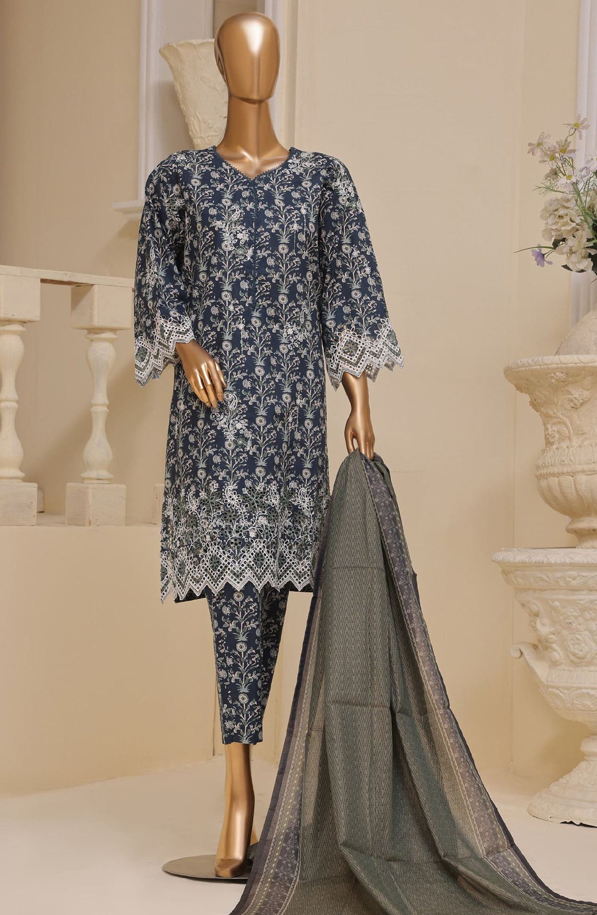 Bin Saeed Embroidered Lawn Stitched 3 Piece Suit - SM-644 - BS25EELV7 - Blue - Summer Collection