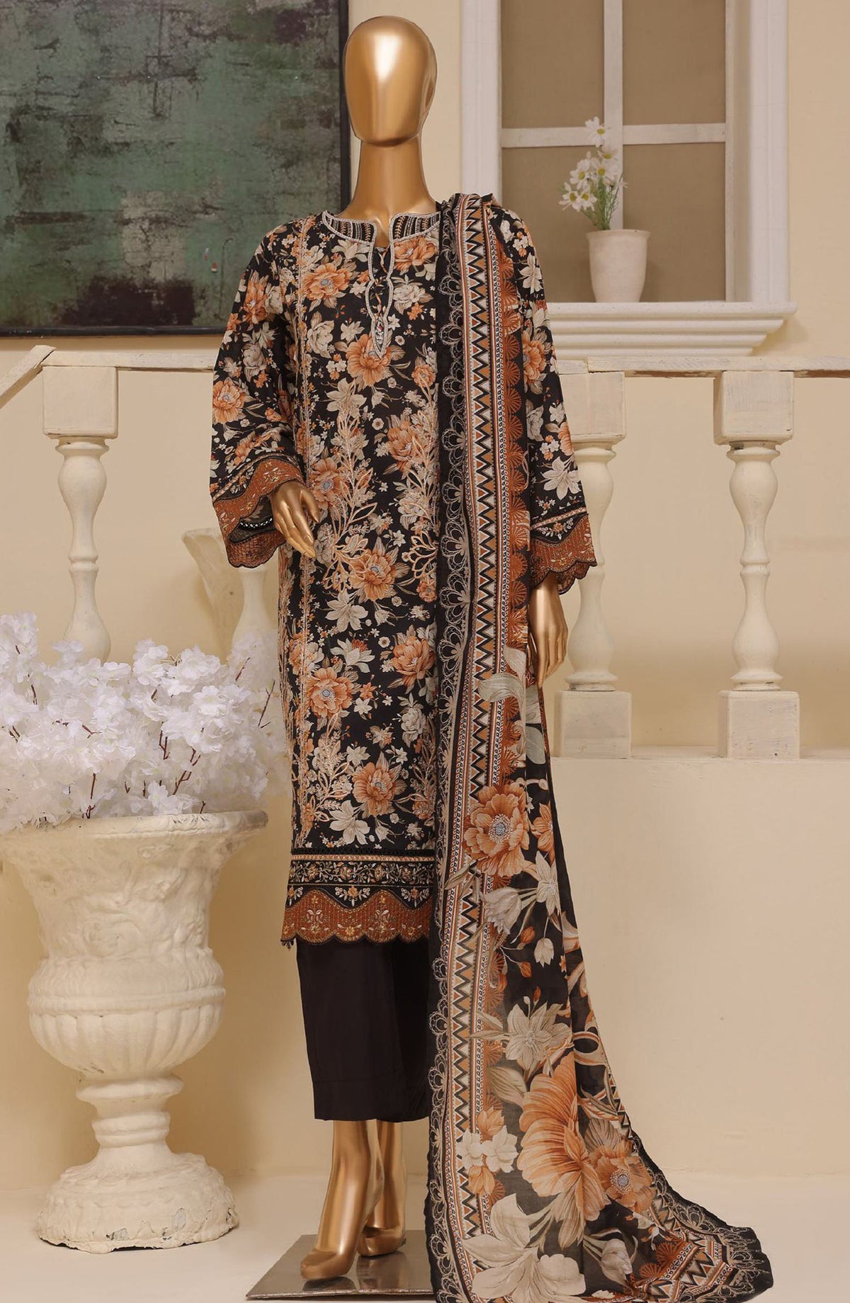 Bin Saeed Embroidered Lawn Stitched 3 Piece Suit - SM-743 - BS25EELV7 - Black - Summer Collection