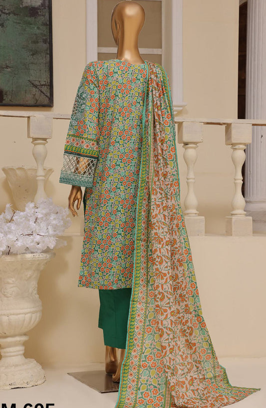 Bin Saeed Embroidered Lawn Stitched 3 Piece Suit - SM-605 - BS25EELV7 - Green - Summer Collection