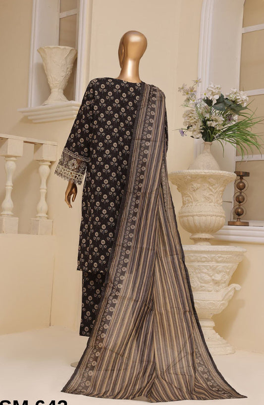 Bin Saeed Embroidered Lawn Stitched 3 Piece Suit - SM-643 - BS25EELV7 - Black - Summer Collection