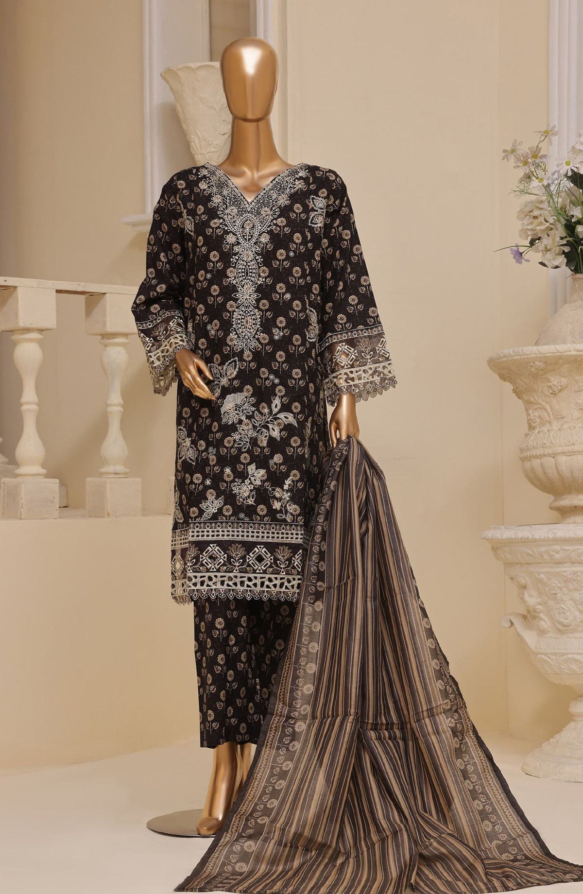 Bin Saeed Embroidered Lawn Stitched 3 Piece Suit - SM-643 - BS25EELV7 - Black - Summer Collection