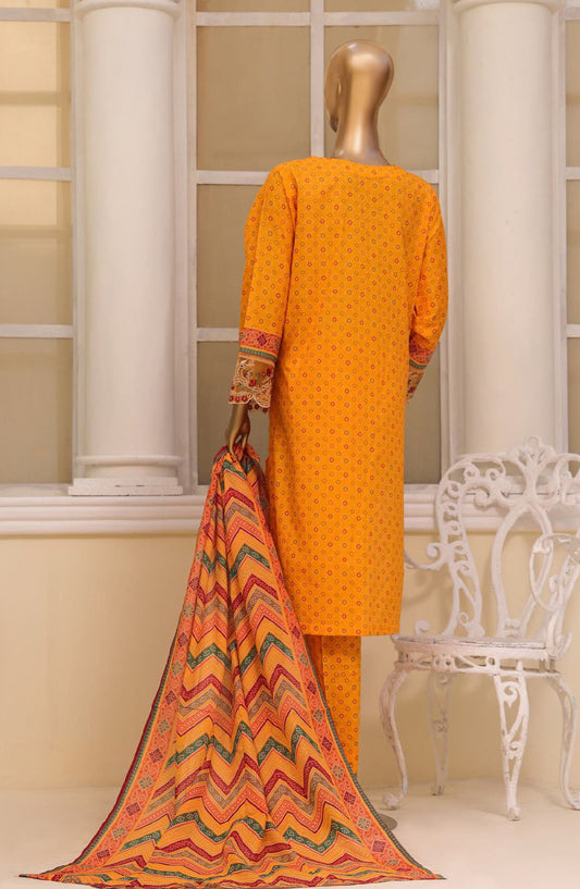 Bin Saeed Embroidered Lawn Stitched 3 Piece Suit - SM-791 - BS25EELV7 - Mustard - Summer Collection