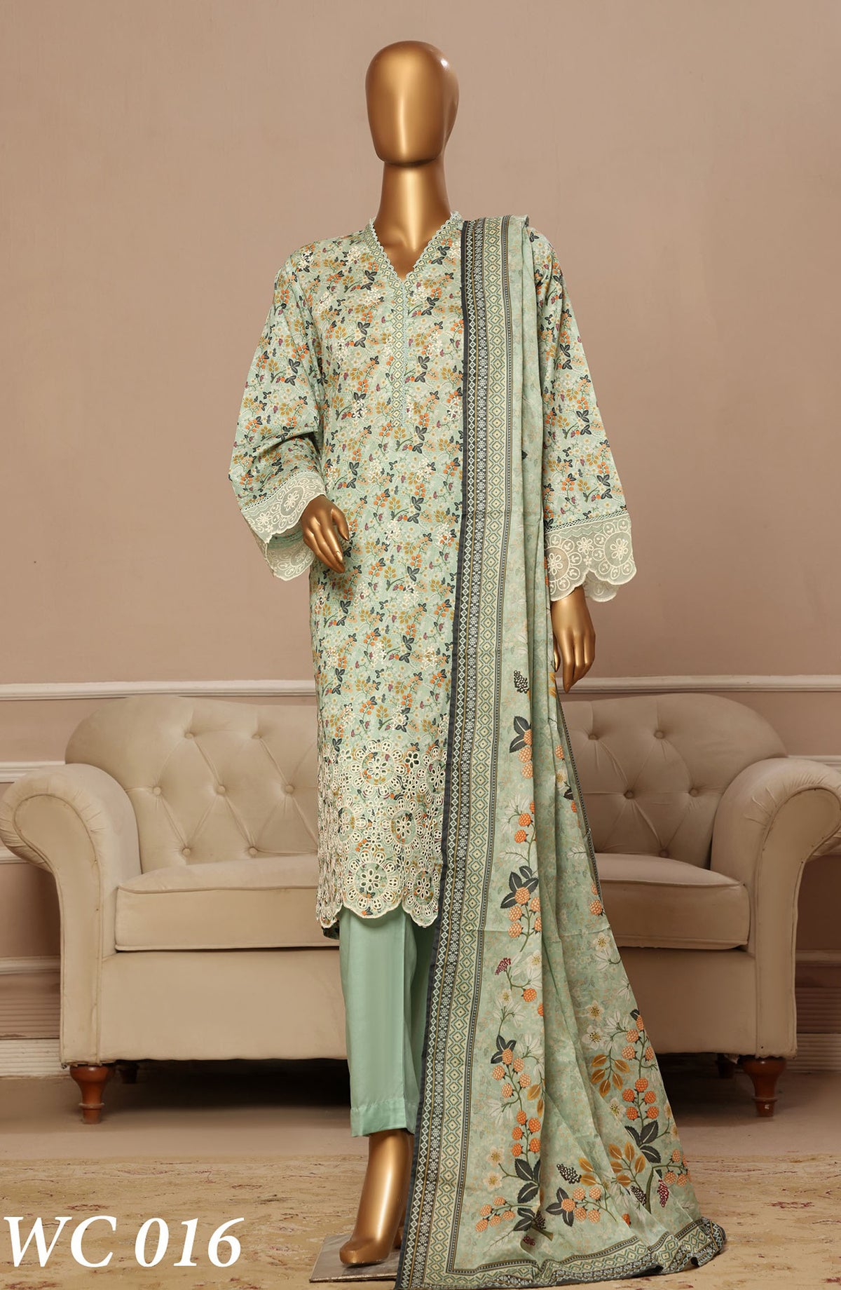 Bin Saeed Embroidered Lawn Stitched 3 Piece Suit - WC-016 - BS25EELV7 - Green - Summer Collection