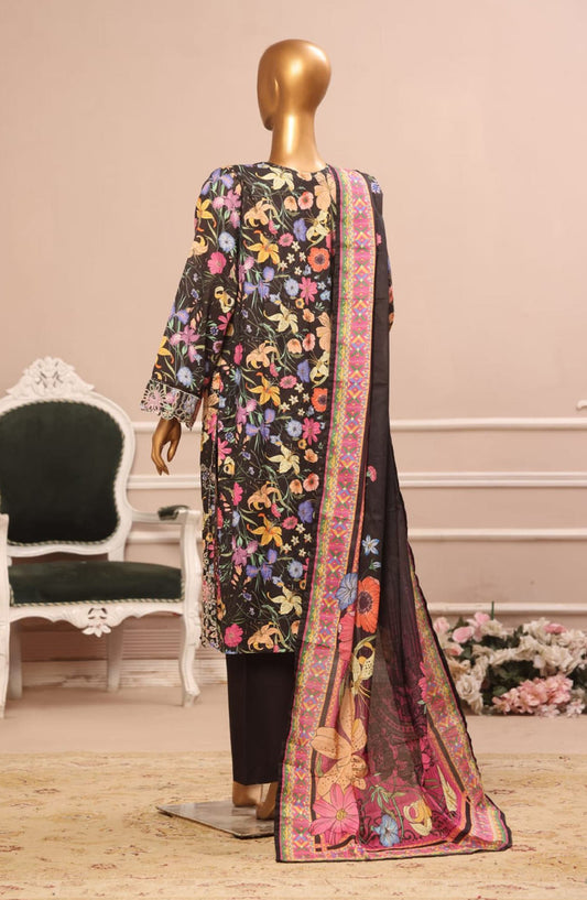 Bin Saeed Embroidered Lawn Stitched 3 Piece Suit - WC-005 - BS25EELV7 - Black - Summer Collection