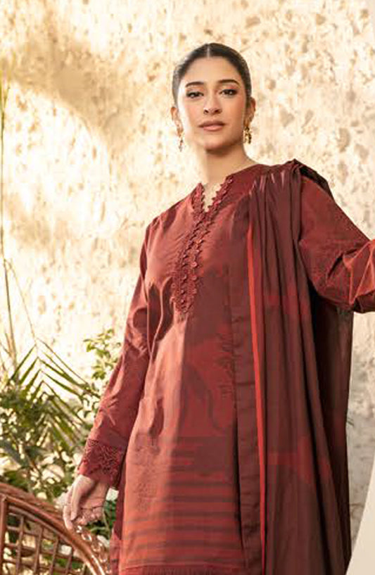 Elaheh by Mbasic Printed Lawn Unstitched 3 Piece Suit - MB-ELHV1-12 - MB25ECL - Maroon - Casual Collection