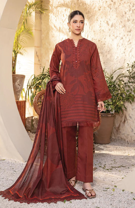 Elaheh by Mbasic Printed Lawn Unstitched 3 Piece Suit - MB-ELHV1-12 - MB25ECL - Maroon - Casual Collection