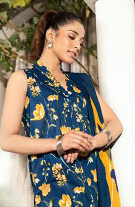 Elaheh by Mbasic Printed Lawn Unstitched 3 Piece Suit - MB-ELHV1-09 - MB25ECL - Blue - Casual Collection
