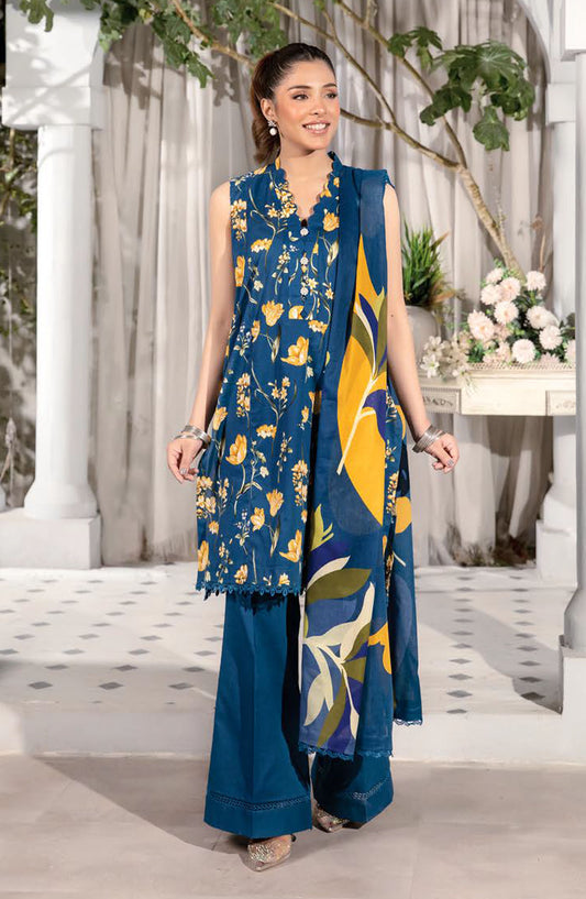 Elaheh by Mbasic Printed Lawn Unstitched 3 Piece Suit - MB-ELHV1-09 - MB25ECL - Blue - Casual Collection