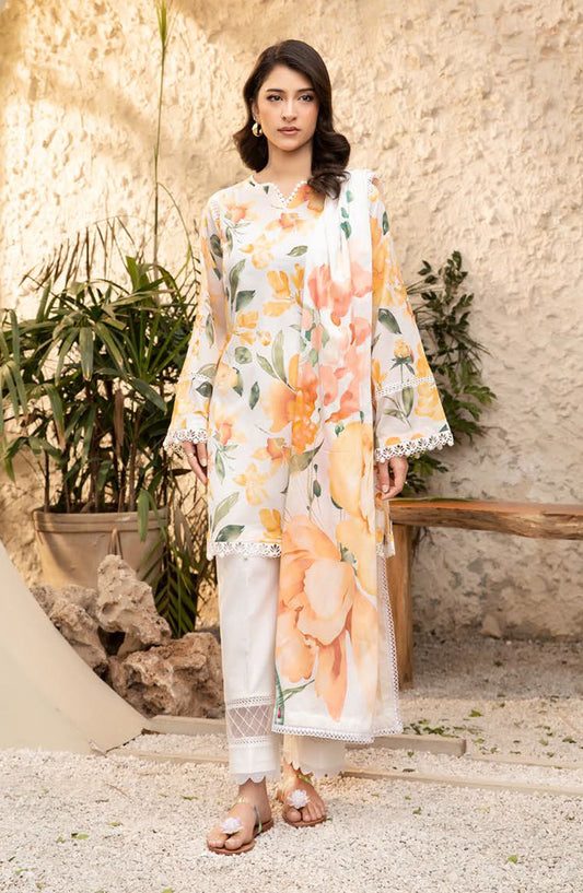 Elaheh by Mbasic Printed Lawn Unstitched 3 Piece Suit - MB-ELHV1-08 - MB25ECL - White - Casual Collection
