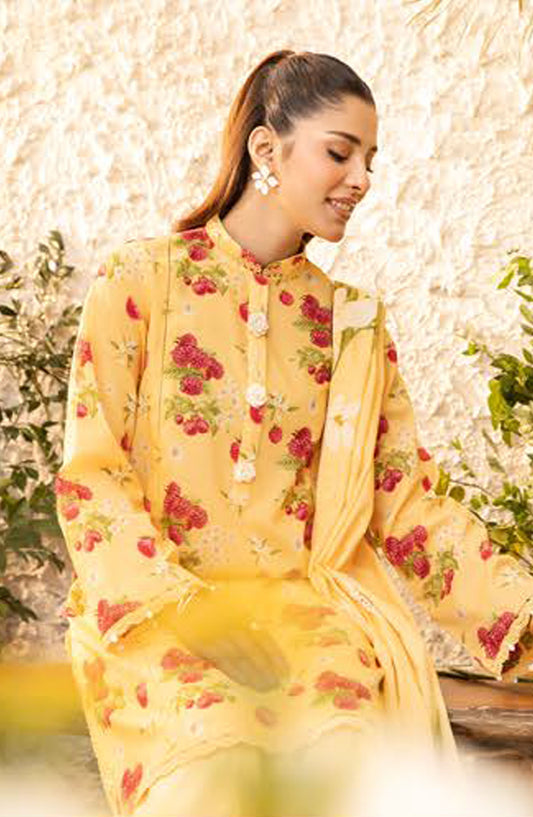 Elaheh by Mbasic Printed Lawn Unstitched 3 Piece Suit - MB-ELHV1-06 - MB25ECL - Yellow - Casual Collection