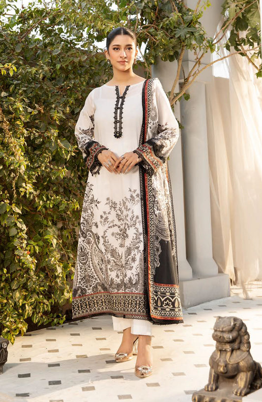 Elaheh by Mbasic Printed Lawn Unstitched 3 Piece Suit - MB-ELHV1-05 - MB25ECL - White - Casual Collection