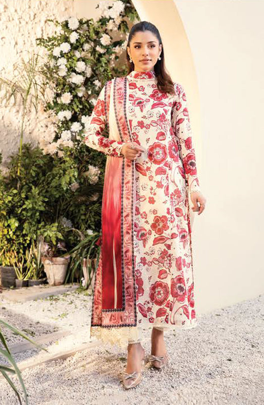Elaheh by Mbasic Printed Lawn Unstitched 3 Piece Suit - MB-ELHV1-03 - MB25ECL - Cream - Casual Collection