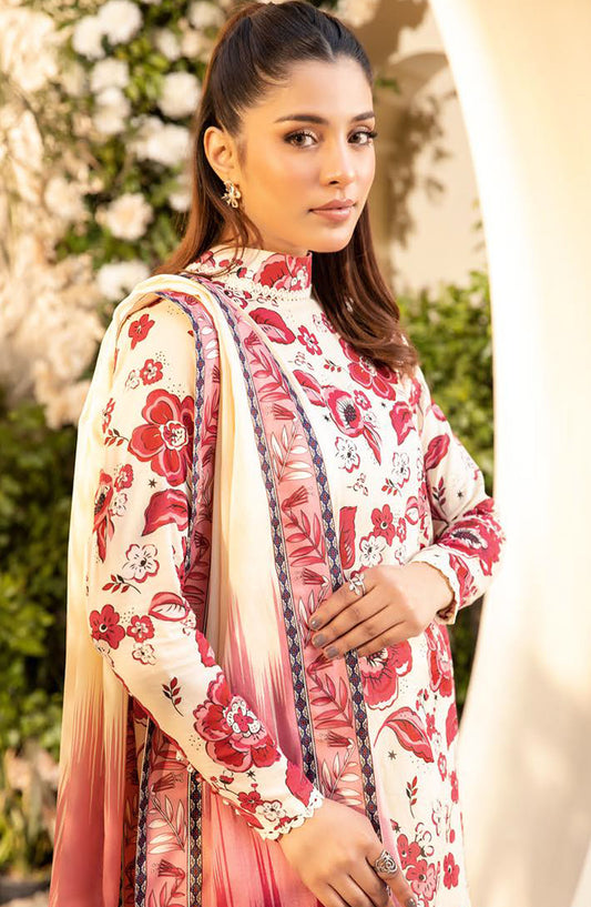 Elaheh by Mbasic Printed Lawn Unstitched 3 Piece Suit - MB-ELHV1-03 - MB25ECL - Cream - Casual Collection