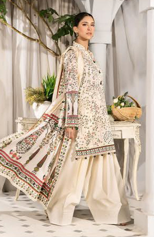 Elaheh by Mbasic Printed Lawn Unstitched 3 Piece Suit - MB-ELHV1-02 - MB25ECL - Beige - Casual Collection